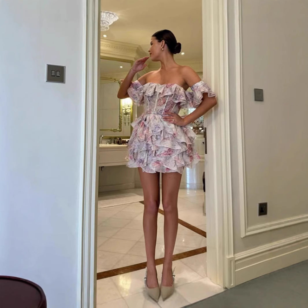 Damen Cocktailkleid Rüschendes Schulterfreies Tailliertes Norvielle