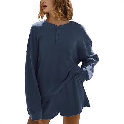 Damen Langarm-Pullover mit Knöpfen und Details aus Baumwolle Beige