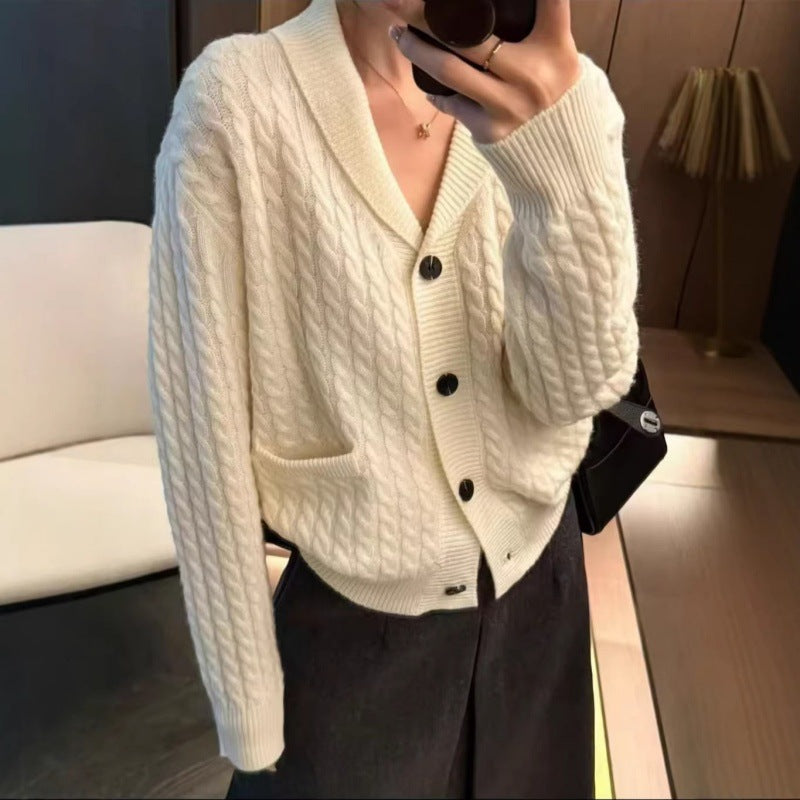 Damen Strickjacke Zopfmuster Aufgesetzte Taschen Norvielle