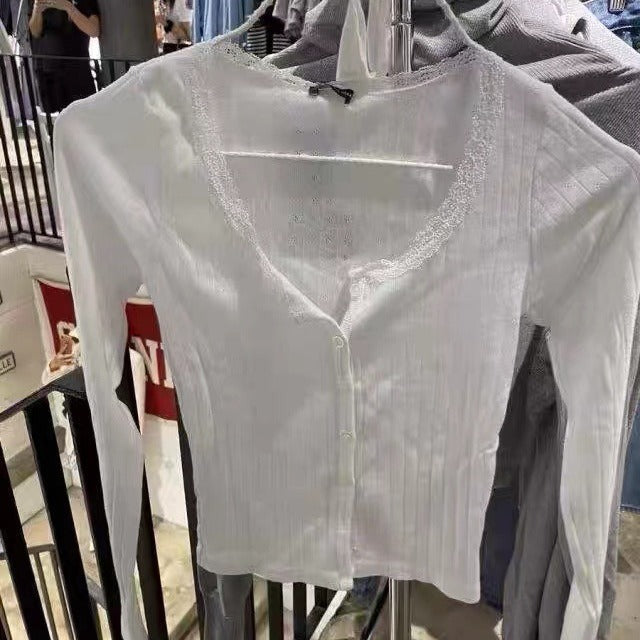 Damen Langarmshirt Spitzenverzierung Fein Norvielle - Norvielle