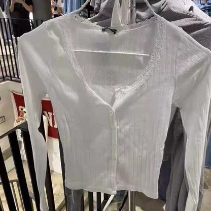 Damen Langarmshirt Spitzenverzierung Fein Norvielle - Norvielle
