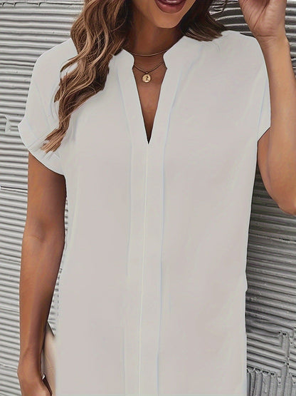 Damen Kurzarm Hemdkleid aus Leinen mit Stehkragen und bequemer
