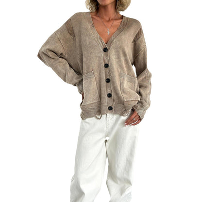 Damen Strickjacke Oversized mit Knöpfen Norvielle