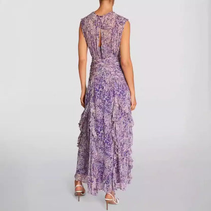 Damen Maxikleid Wickelkleid Blumenmuster Rüschen Detail