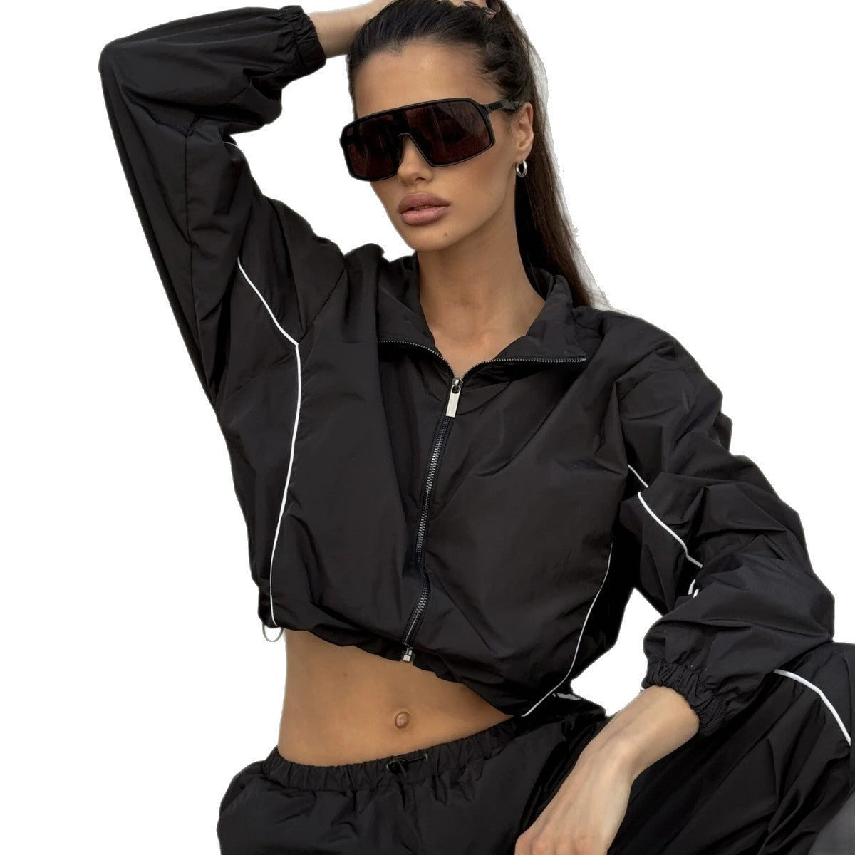 Damen Cropped Jacke Elastische Ärmel Norvielle