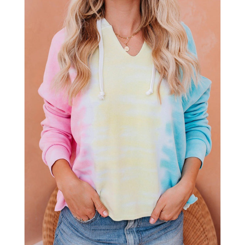 Damen Kapuzenpullover V-Ausschnitt Batikdesign Norvielle