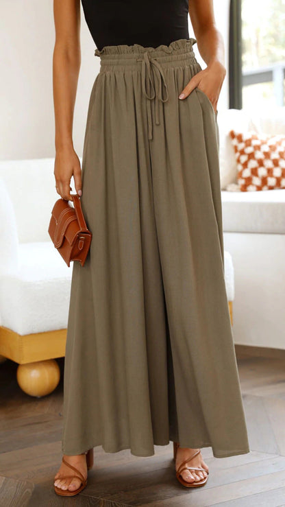 Elastischer Damen Gürtelhose Weite Bein Hohe Taille