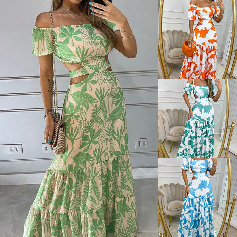 Damen Maxikleid Floralmuster Cut-Out