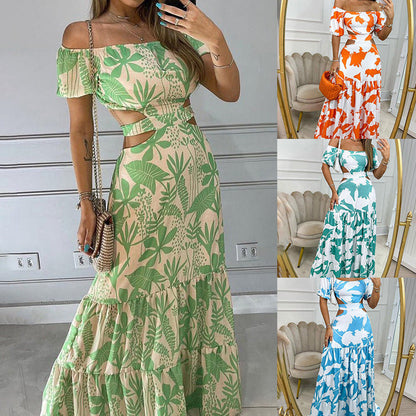 Damen Maxikleid Floralmuster Cut-Out