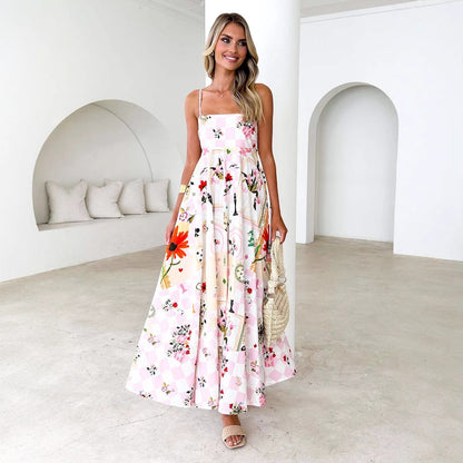 Damen Maxikleid mit Trägern und Blumenmuster