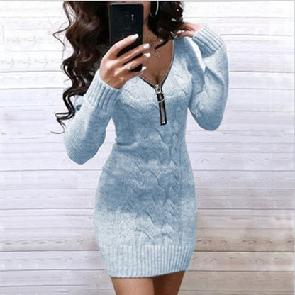 Damen Strickkleid Reißverschluss Raffiniertes Muster Norvielle