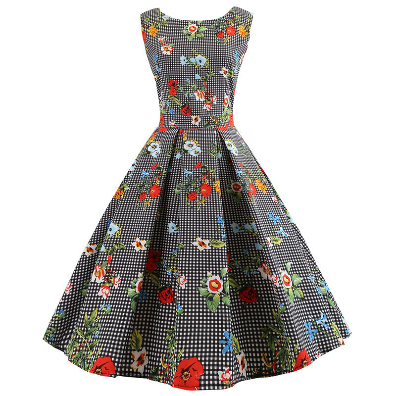 Damen A-Linien Kleid mit Blumenmuster Schwarz - Norvielle