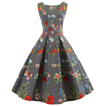 Damen A-Linien Kleid mit Blumenmuster Schwarz - Norvielle