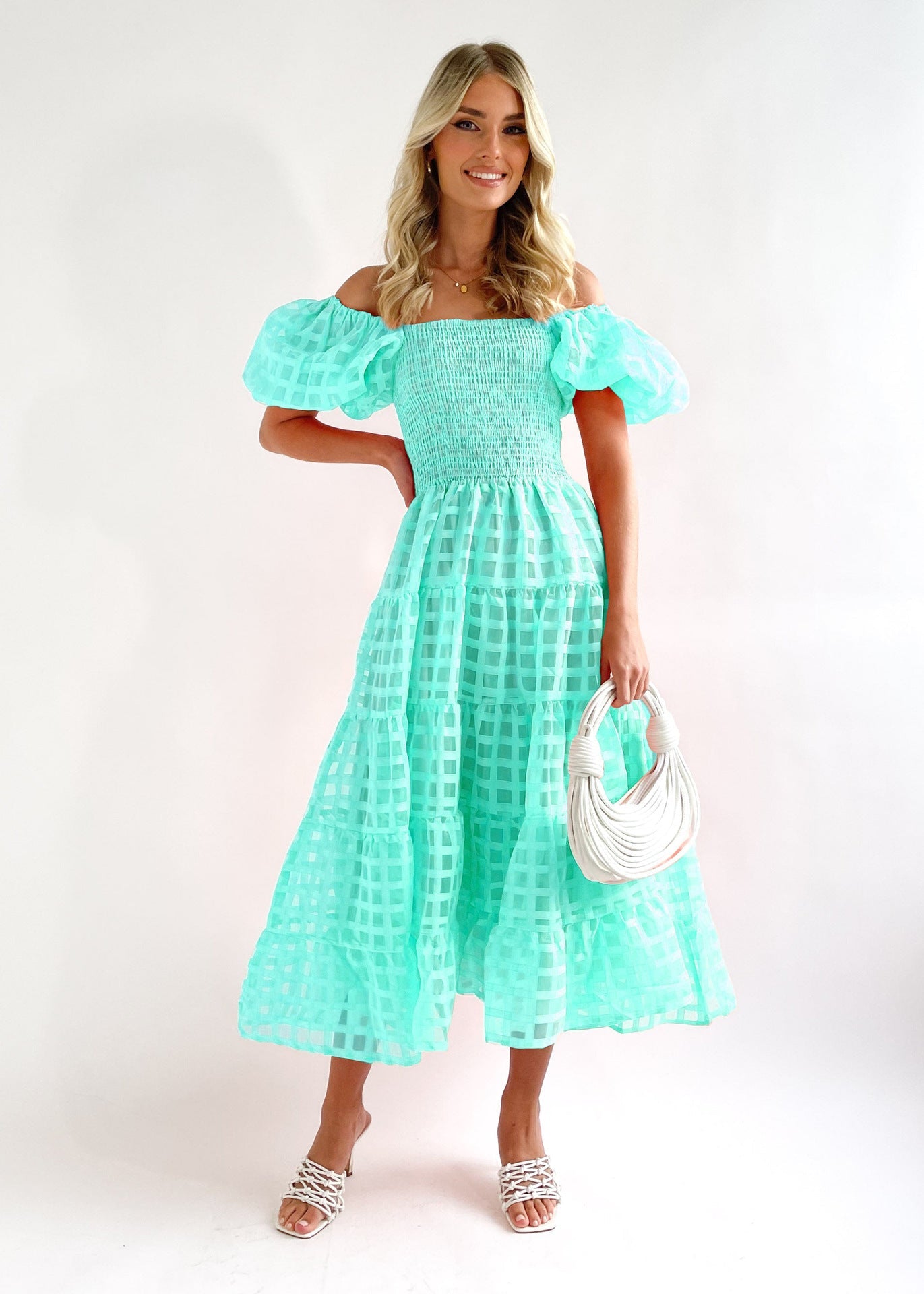 Damen Maxi-Kleid Puffärmel Elastisch Norvielle