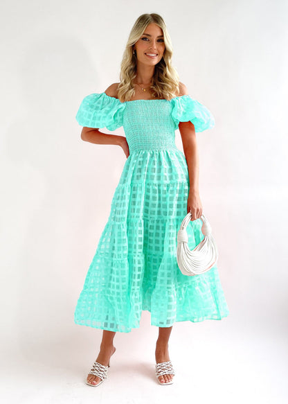Damen Maxi-Kleid Puffärmel Elastisch Norvielle