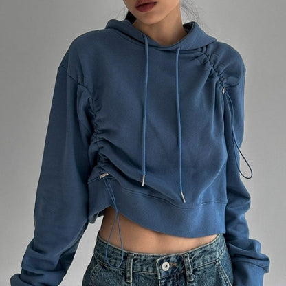 Damen Cropped Kapuzenpullover Verstellbarer Kordelzug Norvielle