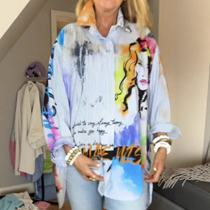 Damen Oversize Bluse mit Grafikdesign Norvielle - Norvielle