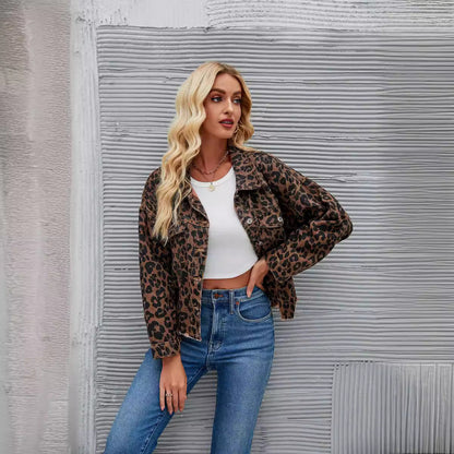 Damen Jeansjacke Leopardenmuster