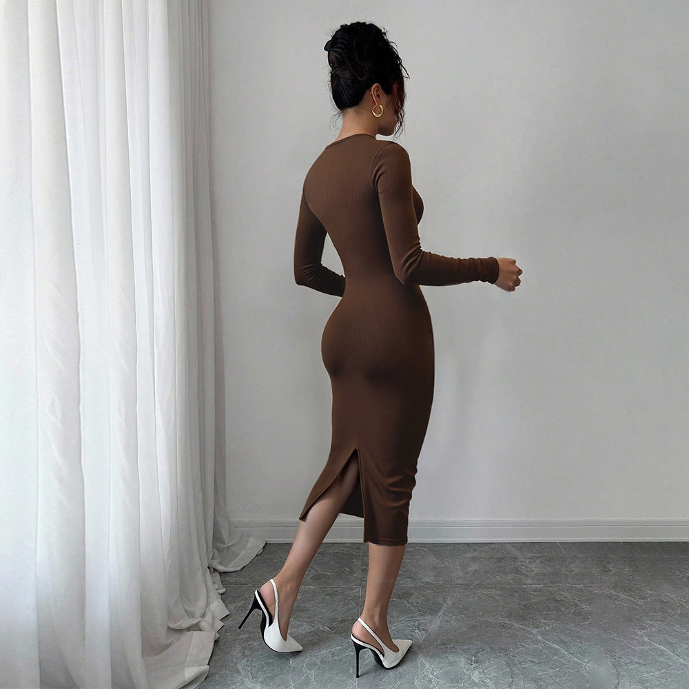 Damen Jersey-Kleid Figurbetont mit Twist-Detail und Langärmlig