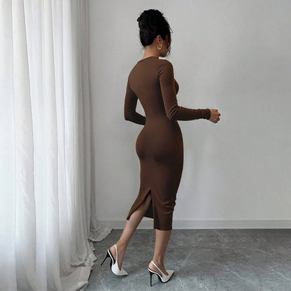 Damen Jersey-Kleid Figurbetont mit Twist-Detail und Langärmlig