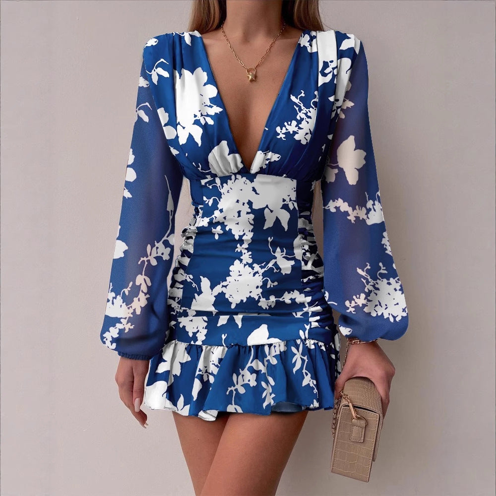 Damen Cocktailkleid V-Ausschnitt Puffärmel Norvielle