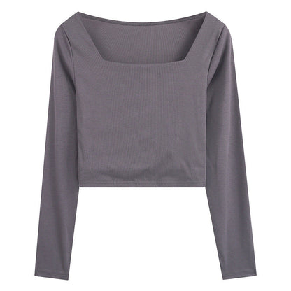 Damen Langarm Crop- Quadrat-Ausschnitt Figurumspielend