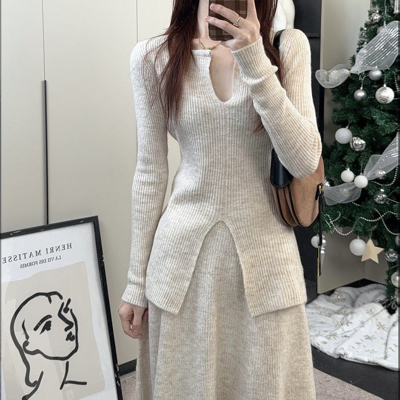 Damen Rippstrickpullover V-Ausschnitt Lässig