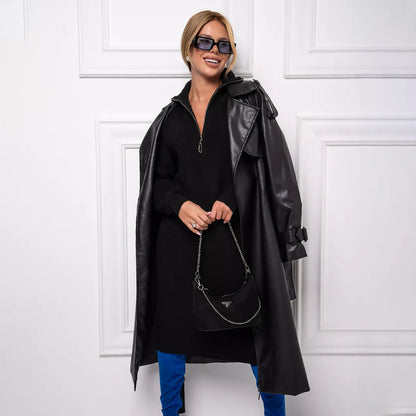 Damen Strickkleid Stehkragen Reißverschluss Norvielle