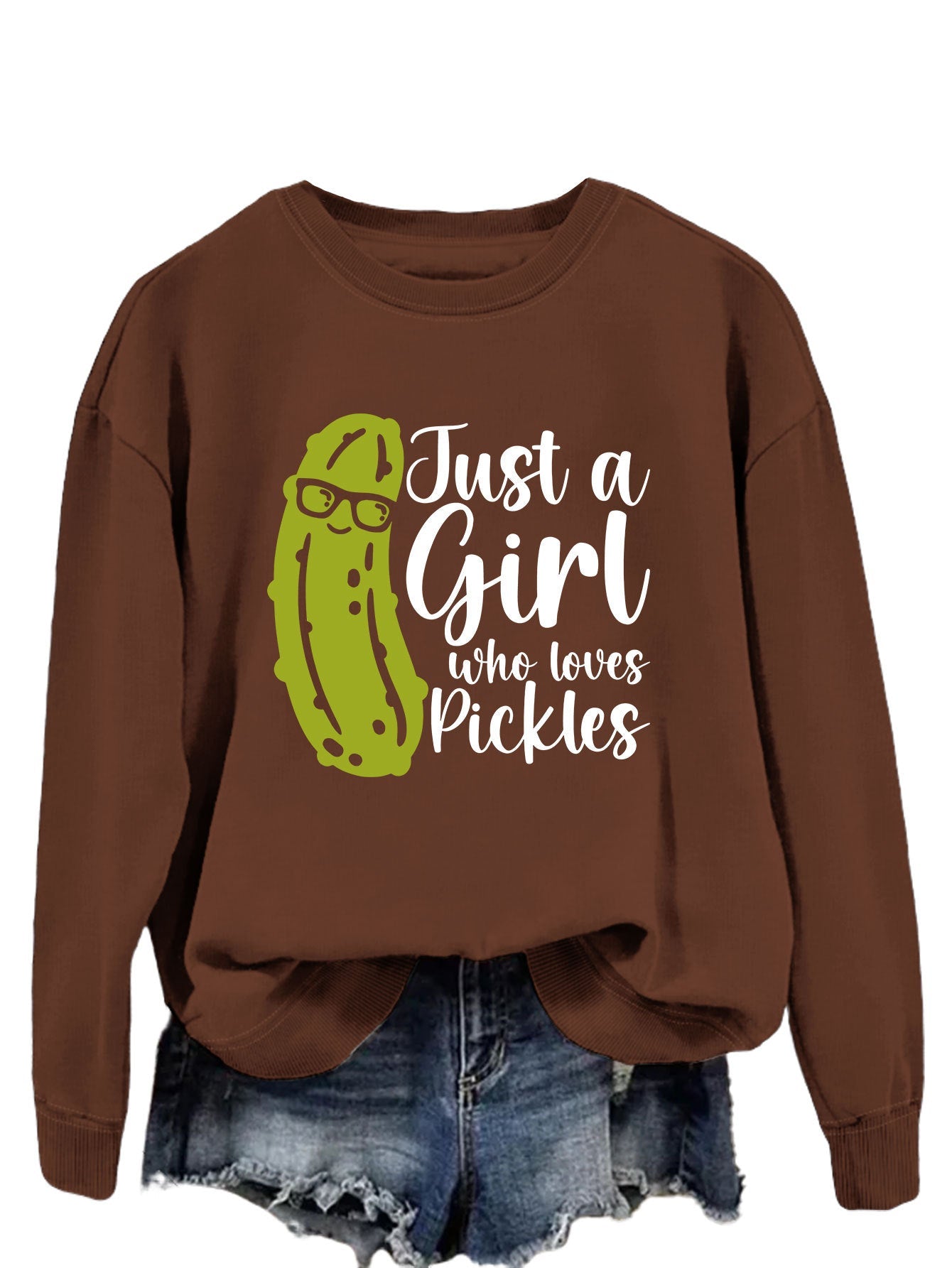 Damen Sweatshirt Gurkenmotiv Lässig Grün Norvielle