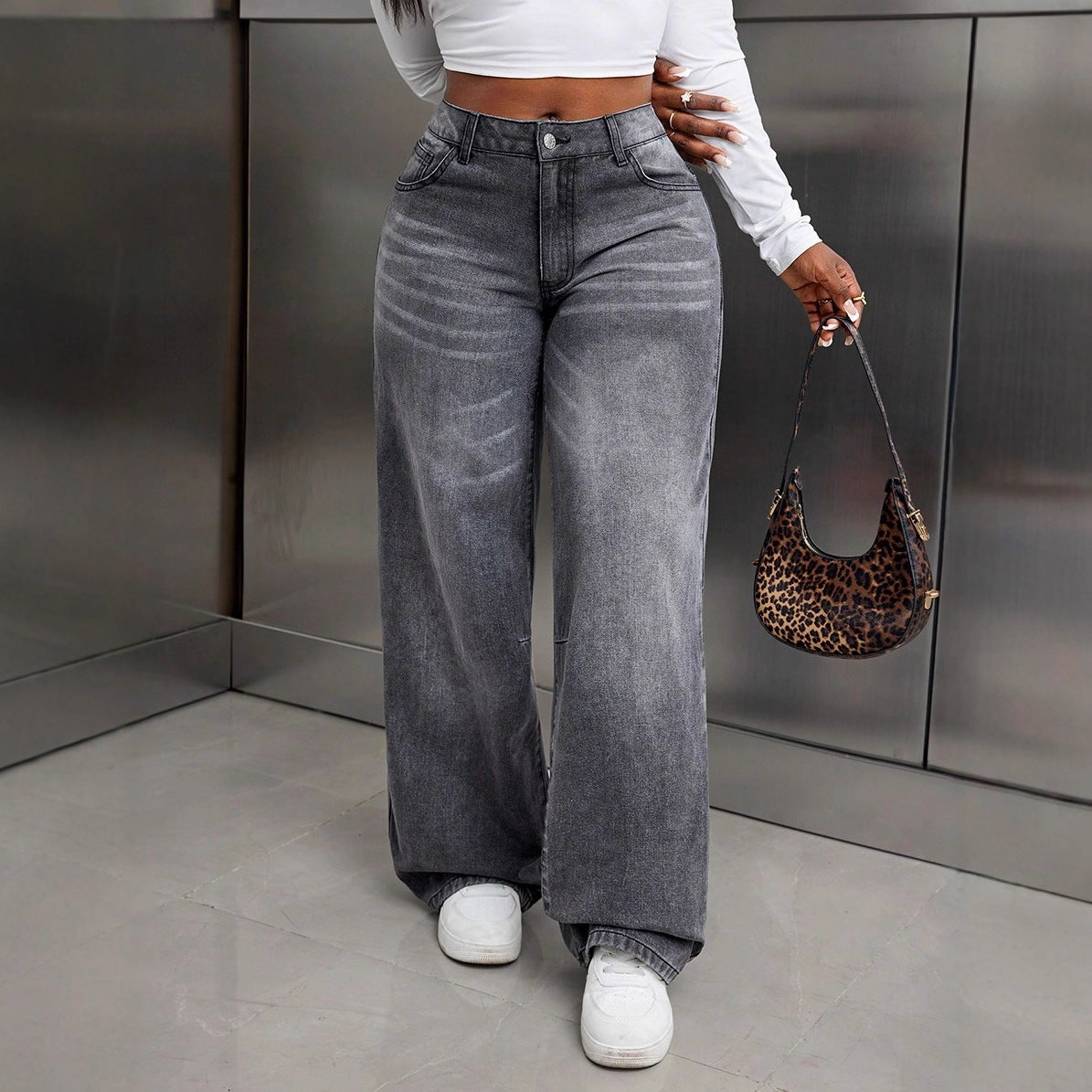 Damenweite Jeans Hochwertiger Denim