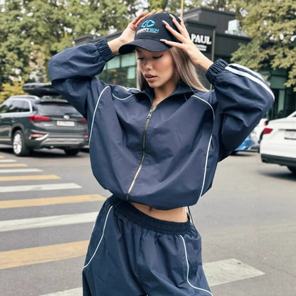 Damen Trainingsanzug Weite Beine Hochschließender Kragen Norvielle