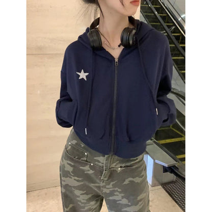 Damen Cropped Kapuzenjacke Sternmotiv Norvielle