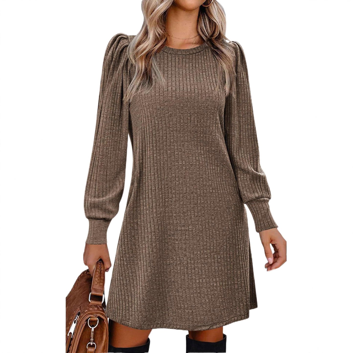 Damen Pulloverkleid Rippstrick Puffärmel Norvielle