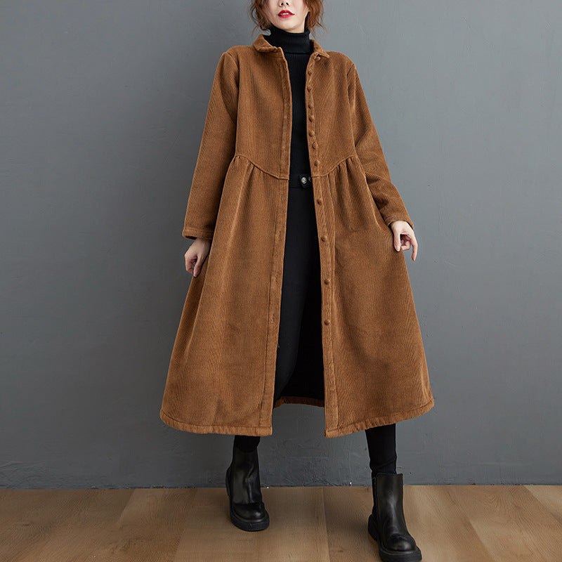 Damen Corduroy Mantel A-Linie Midi-Länge