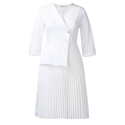 Damen Blazer-Kleid Plissierter Rock Modischer Knopf