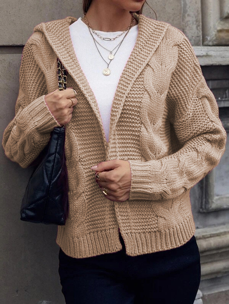 Damen Grobstrick-Cardigan mit Kapuze und Zopfmuster