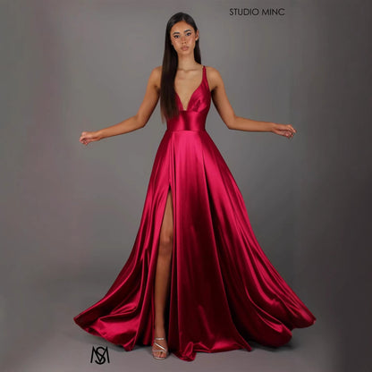 Damen Abendkleid V-Ausschnitt Hochschlitz Norvielle