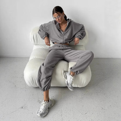Damen Oversized Freizeitanzug Sweatjacke Sweatpants Bequem