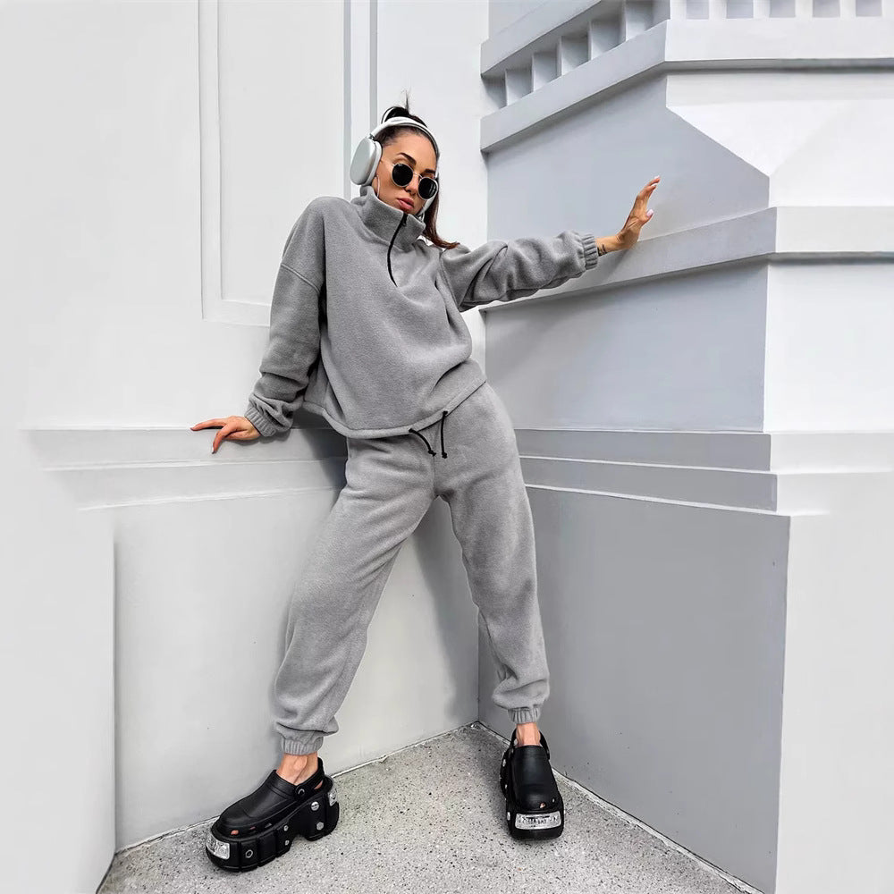 Damen Fleece Lounge Set Hochschließend Verstellbar Norvielle - Norvielle