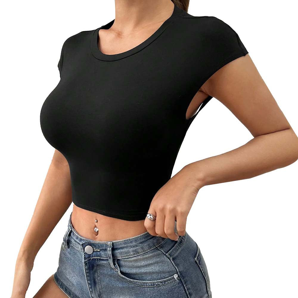 Damen Crop- Figurbetont Cut-Out-Ärmel Norvielle