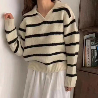 Damen Pullover Streifenmuster Kragen Norvielle