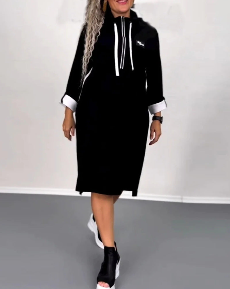 Damen Kapuzenkleid mit Taschen Farbkontrast Norvielle