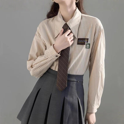 Damen Klassische Bluse Gestreift Moderner Kragen Weiß - Norvielle