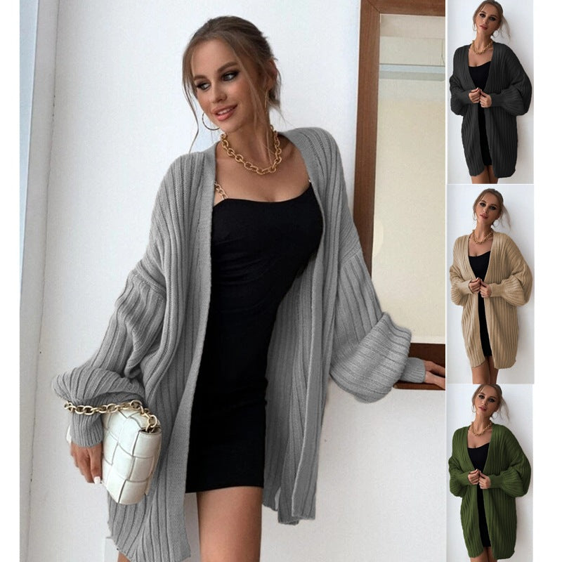 Damen Grobstrick Cardigan Offener Schnitt Voluminöse Ärmel - Norvielle