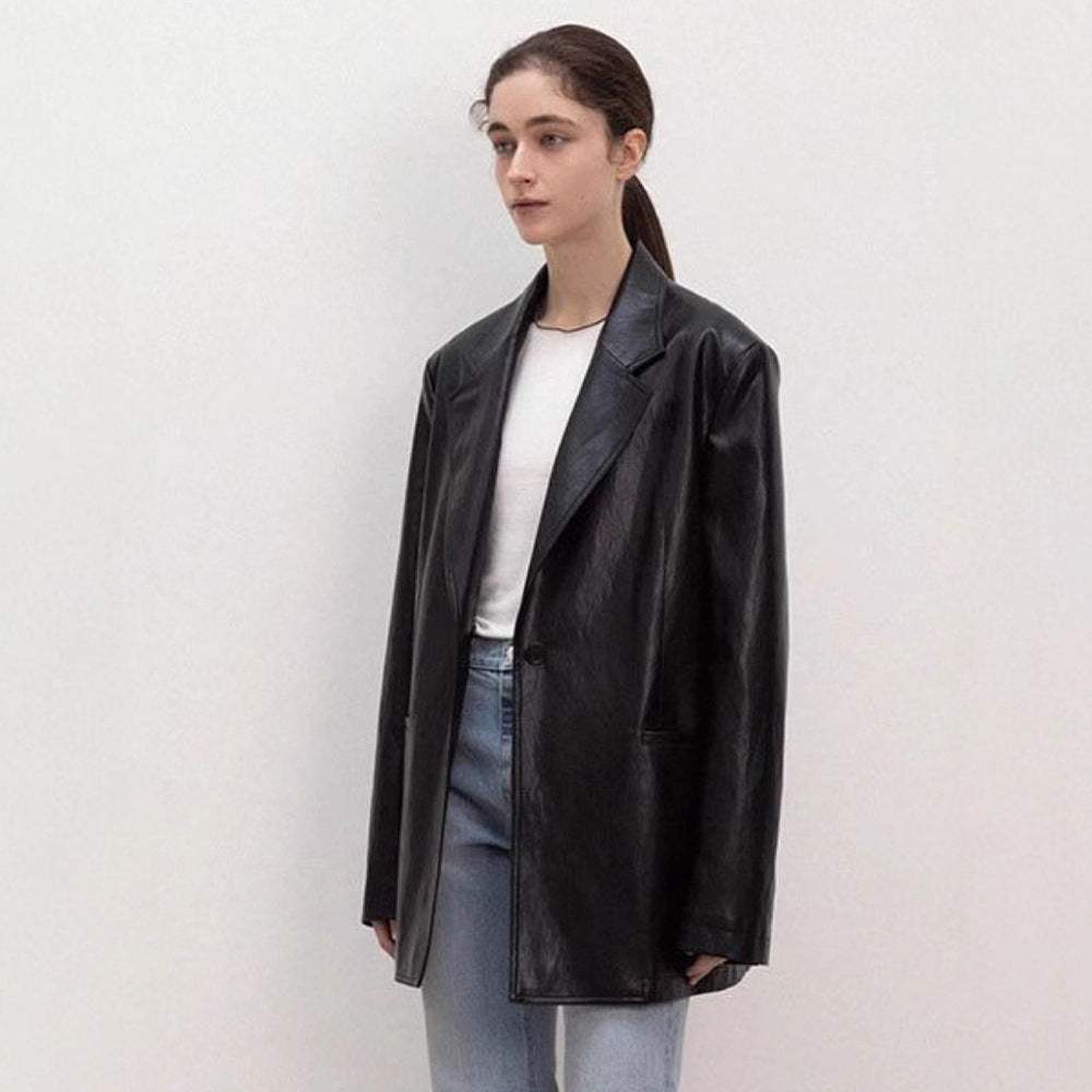 Damen Oversized Blazer Kunstleder