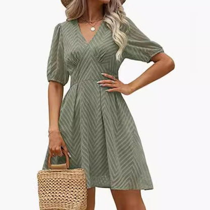 Damen Kleid mit Puffärmeln und V-Ausschnitt Norvielle