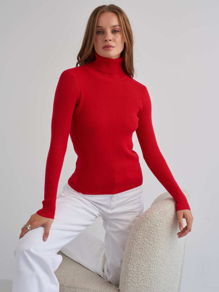 Damen Pullover Lang mit hohem Kragen und Rippenstruktur Norvielle