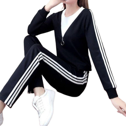Damen Sportliches Lounge-Set mit Reißverschluss und Streifen Norvielle