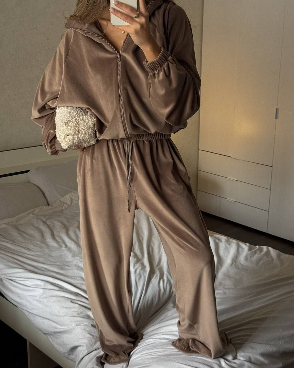 Damen Fleece Set Hochkragen Elastischer Bund