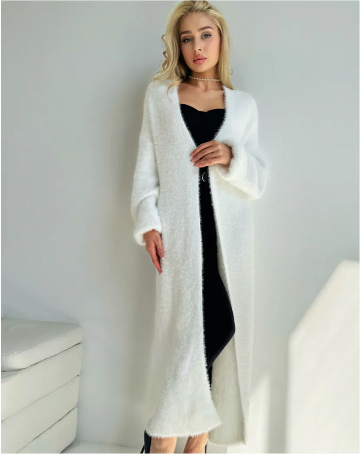 Damen Strickcardigan Kuschelig Lang Elegant Beige